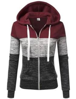 JENJON Damen Sweatjacke mit Reißverschluss Casual Hoodie Kapuzen Jacke Doppellagigem Stoff für Herbst und Winter B-Rot S von JENJON