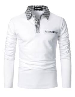 JENJON Herren Poloshirt Lange Ärmel Klassisch Karierte Spleiß Shirt Golf Polohemd Kontrastfarbe Ausschnitt Polo Herbst und Winter Weiß XL von JENJON