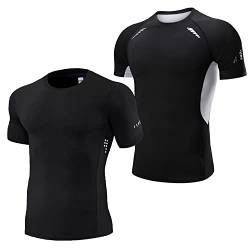 2er Pack T Shirt Herren Kompressionsshirt Atmungsaktiv Schnelltrocknendes Sportshirt Funktionsshirt Langarm Sportshirt Laufshirt Kurzarm von JEPOZRA