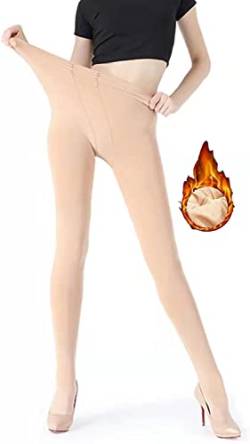 JEPOZRA Damen Thermo Strumpfhose Winter Gefüttert Warm Samt Pantyhose Blickdicht Schwarz und Hautfarben (Beige, L-XL) von JEPOZRA