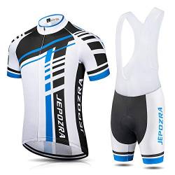 JEPOZRA Fahrradbekleidung Herren Sommer Fahrradtrikot Set Rennrad Trikot Radtrikot Kurzarm MTB Mountainbike Jersey Shirt und Fahrradhose Atmungsaktiv Gel Sitzpolster von JEPOZRA