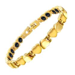 JEROOT Hämatit Armband, Titan Goldfarbenes Damenarmband, Ultraleichtes Herz-Hämatit-Armband, Magnetisches Damenarmband mit Größenanpassungswerkzeug Gold von JEROOT