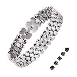 JEROOT Magnetarmband Damen Titan, 3 Reihen Hämatit Armbänder für Frauen Gesundheit mit Größenbestimmungswerkzeug, Damen Armbänder Magnetarmband Energetix（3500 Gauss） von JEROOT