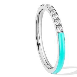 JEROOT Ring für Damen aus Edelstahl Silber, 2MM Zirkonia synth Blau Bicoloren Design Eheringe Trauringe Engagement Verlobungsring Frauen Ring 18.14mm（US 8） von JEROOT