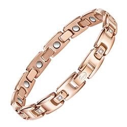 JEROOT Titan-Magnetarmband, 4 mm Zirkonia Armband für Damen, Rosegold Armband Magnet Damen Magnetarmband Energetix mit Größeneinstellwerkzeug, Geschenkbox (3500 gauss) von JEROOT