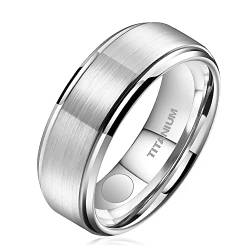 JEROOT Titan Magnetischer Ringe, 8 MM Silber Magnetring Herren Damen, Therapeutischer Magnetische Rings Polierter Lifestyle-Ring Starker Magnet (3500 Gauss) von JEROOT