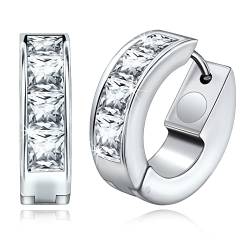 JEROOT Titan Magnettherapie ohrringe für Damen, Creolen Stilvolle runde Ring Magnet Ohrringe aus Sterling Silber mit farblosen Zirkonia-Steinen (3500 gauss) (Weiß B) von JEROOT