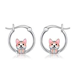 Corgi Huggie Hoop Ohrringe 925 Sterling Silber Nette Tier Schmuck Geschenke für Teen Mädchen Frauen (Corgi Ohrringe) von JERWLI