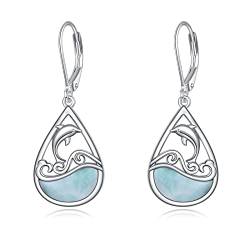 Delfin Ohrringe Larimar Schmuck Sterlingsilber Delfin Anhänger Ohrringe Süßer Delfin Schmuck Ozean Geschenk für Damen Mädchen von JERWLI