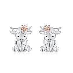 Highland Cow Stud Earrings S925 Sterling Silver Cow Earrings Highland Cow Jewelry Gift For Women Girls von JERWLI