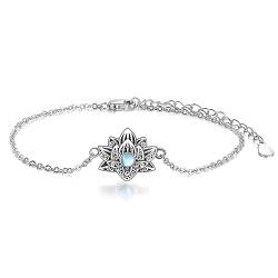 JERWLI Lotusblüten-Armband, Sterlingsilber, Mondstein, Buddha-Anhänger, spiritueller Schmuck, Geschenke für Frauen von JERWLI