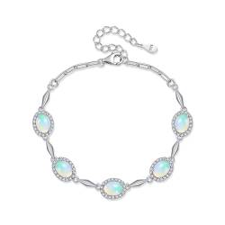 JERWLI Natürliche Opal Armband für Frauen Sterling Silber Weiß Opal Armband Opal Schmuck für Frauen (Opal Armband-1) von JERWLI