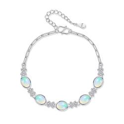 JERWLI Natürliche Opal Armband für Frauen Sterling Silber Weiß Opal Armband Opal Schmuck für Frauen (Opal Armband-2) von JERWLI
