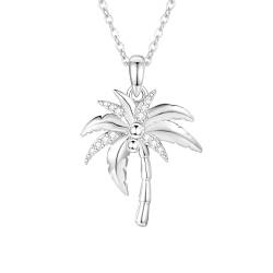 JERWLI Palme Baum Halskette Sterling Silber 925 Kokosnuss baum Anhänger Halskette Palm Schmuck Hawaiianische Sommer Geschenke für Frauen Mädchen von JERWLI