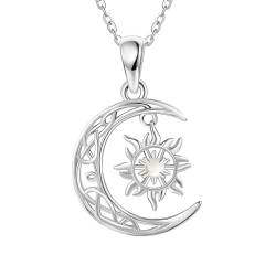 JERWLI Sonne und Mond Halskette S925 Sterling Silber Celtic Crescent Mond Sonnenheilmittel Mondsteine Halsketten Schmuck für Frauen Mädchen von JERWLI