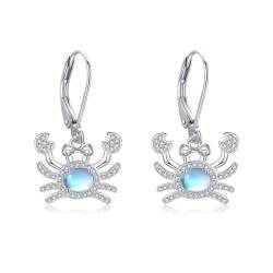 Mondstein Krabbe Ohrringe 925 Sterling Silber Krabbe Leverback Drop Dangle Ohrringe Ozean Thema Sea Crab Geschenke Krabbe Schmuck für Frauen Mädchen von JERWLI