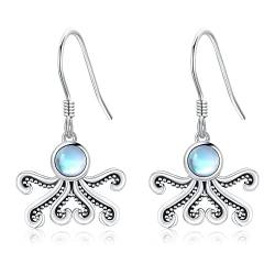 Oktopus-Ohrringe, Sterlingsilber, Oktopus-Ohrringe, Mondstein-Ohrring, Ozean-Tier-Schmuck, Oktopus-Geschenke für Frauen und Mädchen von JERWLI