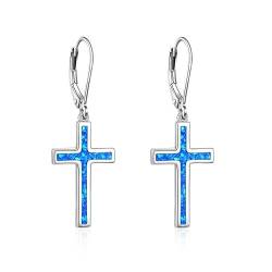 Opal Kreuz Ohrringe für Damen 925er Sterlingsilber Leverback weißer Opal baumelnde Kreuz Ohrringe für Mädchen von JERWLI