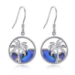 Palme Ohrringe 925 Sterling Silber Palme Abalone Shell Welle Ohrringe Wave Beach Hawaiian Schmuck Geschenke für Surfer Frauen Mädchen von JERWLI