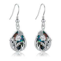 Schottische Distel Ohrringe 925 Sterling Silber Abalone Shell Thistle Dangle Earring Schottische Distel Schmuck Geburtstagsgeschenke für Frauen Mädchen Mutter Frau Freundin von JERWLI