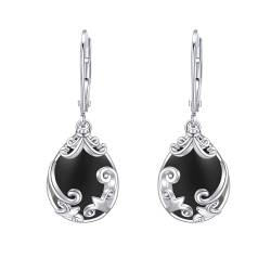 Schwarze Onyx Ohrringe 925 Sterling Silber Filigrane Ohrringe Hängend Leverback Schwarzer Onyx Schmuck Geschenke für Damen Frauen Mädchen Mutter von JERWLI