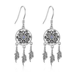 Traumfänger Ohrringe 925 Sterling Silber Lotus Blume Traumfänger Ohrringe Hängend Feder Traumfänger Schmuck Geschenke für Damen Frauen Mädchen Mutter von JERWLI