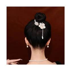 Haarspange mit Schleife, hochwertig, Elch-Haarnadel, Blume, funkelnde, elegante Perlen-Pferdeschwanz-Haarspange (Kamelie) von JERZO