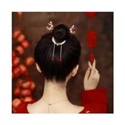 Haarspange mit Schleife, leicht, luxuriös, Premium-Gefühl, Elch-Haarnadel, Blume, glitzernde, elegante Perlen-Haarspange (Elchrot) von JERZO