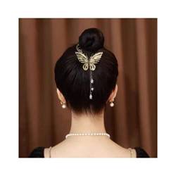 Haarspange mit Schleife, leicht, luxuriös, Premium-Gefühl, Elch-Haarnadel, Blume, glitzernde, elegante Perlen-Haarspange (goldener Schmetterling) von JERZO