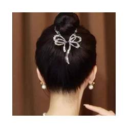 Haarspange mit Schleife, leicht, luxuriös, Premium-Gefühl, Elch-Haarnadel, Blume, glitzernde, elegante Perlen-Haarspange (schwarze Schleife) von JERZO