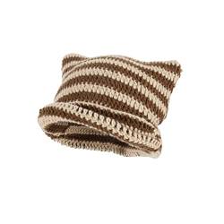 Katzenohren-Beanie-Mütze, gehäkelte Mütze für Damen, gestreifte, gehäkelte Katzenmütze, Winter, warmes, bezauberndes Accessoire von JERZO