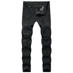 Distressed Skinny Biker Jeans für Herren Zerrissene Slim Fit Jeans im Destroyed Stil Bequeme Stretch Moto Denim Jeans Hosen mit Löchern (36,Schwarz) von JEShifangjiusu