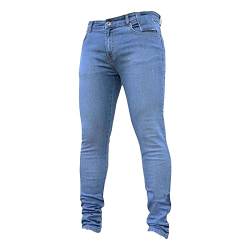 Enge Stretch Jeans für Herren Schmale Passform Gewaschene Denim Bleistifthose Stilvolle Bequeme Jeanshose mit Konischem Bein (Hellblau,XL) von JEShifangjiusu