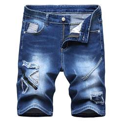 Herren Patchwork Jeans Shorts mit Zerrissenen Beinen Gerades Bein Lässige Distressed Jeans Shorts Sommer Komfort Loch Jeans Kurze Hose (Blau,40) von JEShifangjiusu
