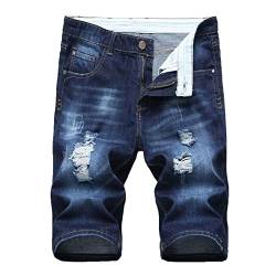 Herren Slim Distressed Denim Shorts Sommer Vintage Baumwolle Zerrissene Jeans Kurze Gewaschene Abgeschnittene Ausgefranste Jeanshose (Dunkelblau,34) von JEShifangjiusu