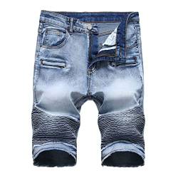 Herren Slim Fit Zerrissene Jeans Kurze Plissee Vintage Distressed Denim Shorts Gewaschene Gerades Ausgefranste Jeanshose (Blau 2,28) von JEShifangjiusu