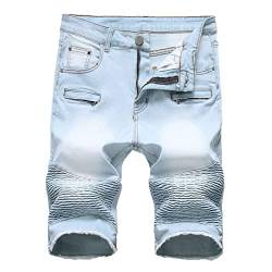 Herren Slim Fit Zerrissene Jeans Kurze Plissee Vintage Distressed Denim Shorts Gewaschene Gerades Ausgefranste Jeanshose (Hellblau 1,28) von JEShifangjiusu