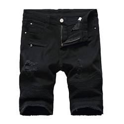 Herren Slim Fit Zerrissene Jeans Kurze Plissee Vintage Distressed Denim Shorts Gewaschene Gerades Ausgefranste Jeanshose (Schwarz 2,30) von JEShifangjiusu