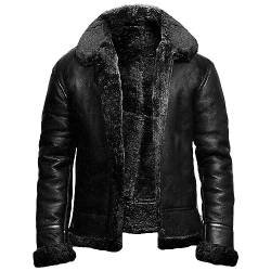 JEShifangjiusu Herren Kurzer Gepolsterter Pelzmantel LäSsiger ReißVerschluss Revers Outwear Slim-Fit GefüTterte Fleece Jacke (Schwarz,S) von JEShifangjiusu