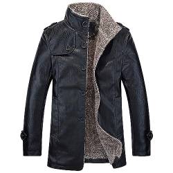 JEShifangjiusu Herren Revers Einreihig MehrknöPfig Ledermantel LäSsig Mittellang Jacke Verdickt GefüTtert Fleece Outwear (Schwarz,7XL) von JEShifangjiusu