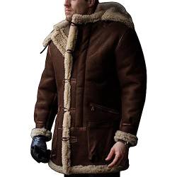 JEShifangjiusu MäNner Mit HüTe Dicker Pelzmantel Mehrere Taschen Mit ReißVerschluss Kragenjacke Freizeitkleidung Kragenjacke (Kaffee,3XL) von JEShifangjiusu