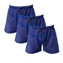 JEShifangjiusu Sexy Netzhosen FüR MäNner Hohle Shorts Mit Niedriger Taille Lockere Tetherhosen FüNfteilige Hose (Das Blaue 3PC,L) von JEShifangjiusu