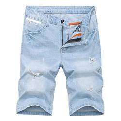 Lässige Distressed Denim Shorts für Herren Lockere Passform Vintage Sommer Jeans Kurze Leichte Gerade Loch Jeans Kurze Hose (Hellblau,36) von JEShifangjiusu