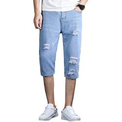 Lässige Gerade Zerrissene Denim Shorts für Herren Sommerkomfort Distressed Jeans Kurze Outdoor Loch Jeans Kurze Hose (Hellblau,30) von JEShifangjiusu
