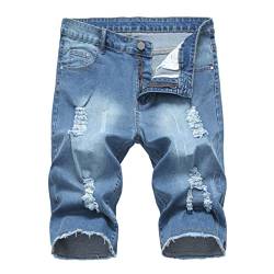 Lässige Gerade Zerrissene Jeans für Herren Kurze Klassische Vintage Jeansshorts im Distressed Stil Sommer Outdoor Loch Jeans Kurze Hose (Blau,28) von JEShifangjiusu