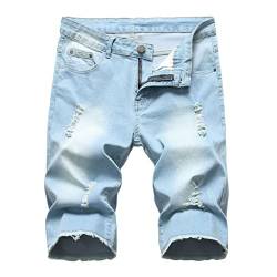 Lässige Gerade Zerrissene Jeans für Herren Kurze Klassische Vintage Jeansshorts im Distressed Stil Sommer Outdoor Loch Jeans Kurze Hose (Hellblau 1,34) von JEShifangjiusu