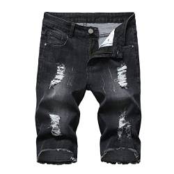Lässige Gerade Zerrissene Jeans für Herren Kurze Klassische Vintage Jeansshorts im Distressed Stil Sommer Outdoor Loch Jeans Kurze Hose (Schwarz 1,42) von JEShifangjiusu