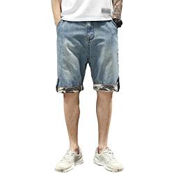 Lässige Jeans mit Weitem Bein für Herren Lässig Locker Moto Biker Denim Shorts Sommer Gerade Jeans Kurze Hose (Blau,34) von JEShifangjiusu