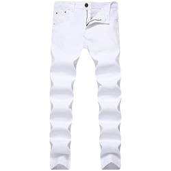 Leichte Regular Fit Jeans für Herren Vintage Stretch Distressed Jeanshose Klassische Denim Jeans mit Geradem Bein und Waschung (29,Weiß) von JEShifangjiusu