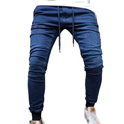 Locker Geschnittene Jogger Jeans für Herren Jeanshose mit Elastischem Bund und Kordelzug Leichte, Klassische Sport Jeanshose (Blau,L) von JEShifangjiusu